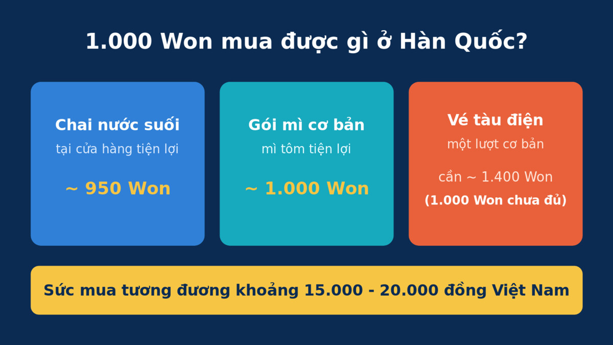 1000 Won mua được gì ở Hàn Quốc chai nước gói mì vé tàu điện